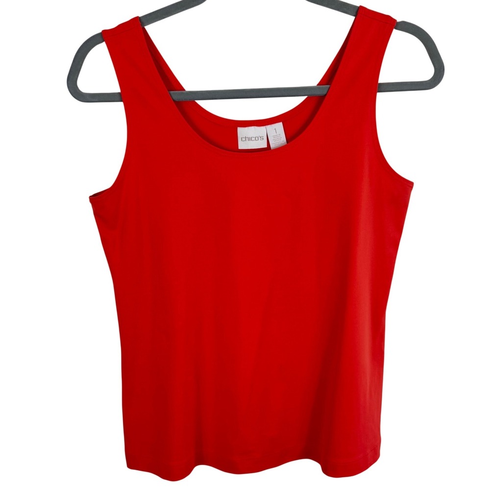 Chicos Orange Coral Scoop Neck Tank Top Shell Sleeveless Stretch Basic 1 Medium